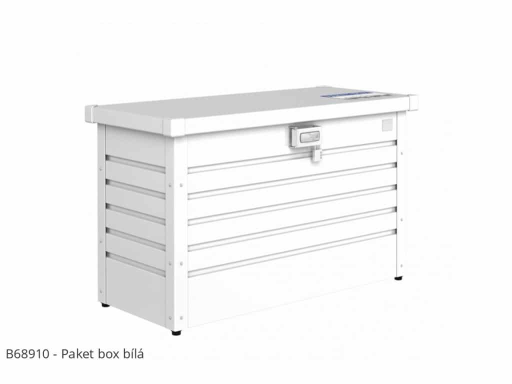 Biely uzamykateľný box na balíky s odklápacím vekom